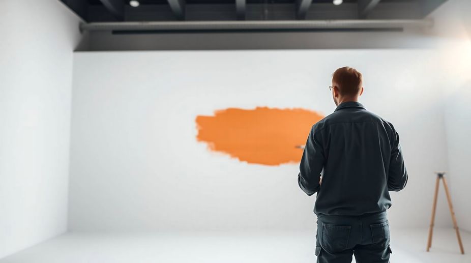 Man painting commercial business interior